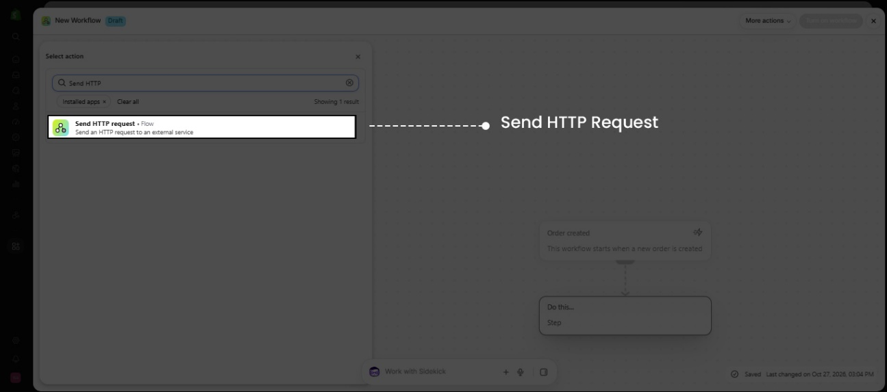 Select Send HTTP Request Action
