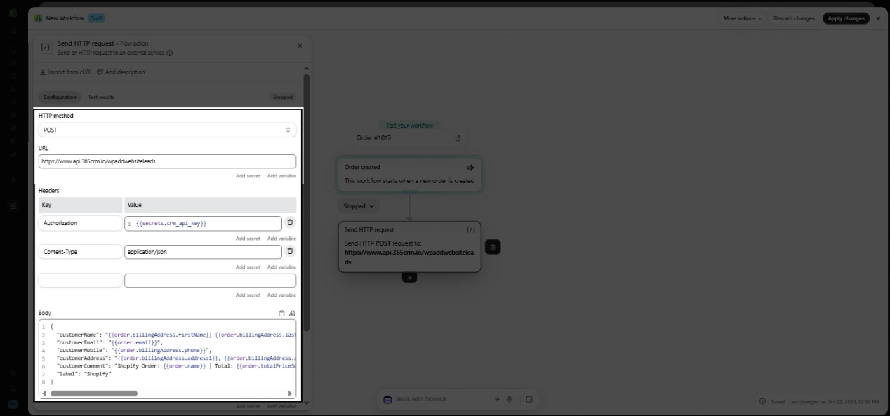 Configure HTTP Request and Payload