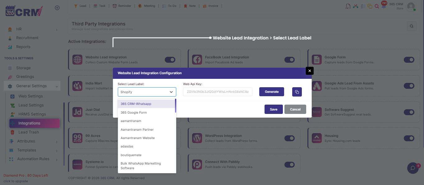 Select Lead Label in 365CRM