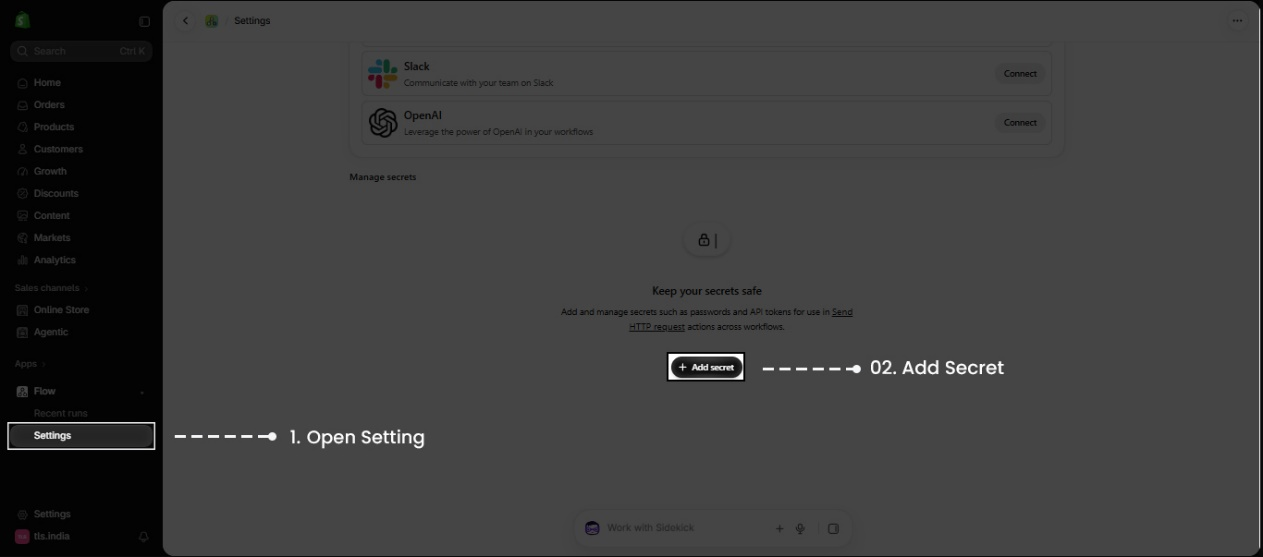 Flow Settings Add Secret